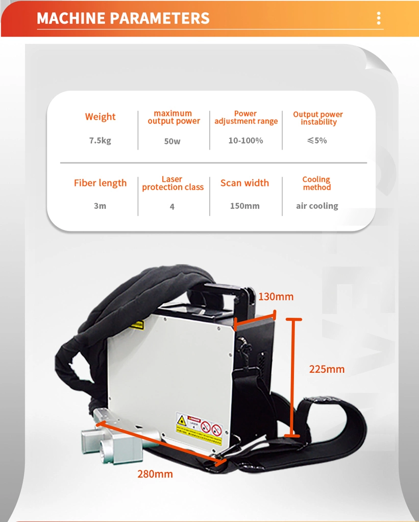 Backpack Handheld Rust Graffiti Removal Pulse Laser Cleaning Machine Laser for Inside Kit Cleaning Iron 50W 100W